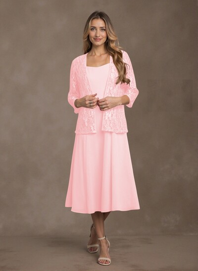 Elegant Lace Square Neckline Chiffon Mother Of The Bride Dresses With Jacket