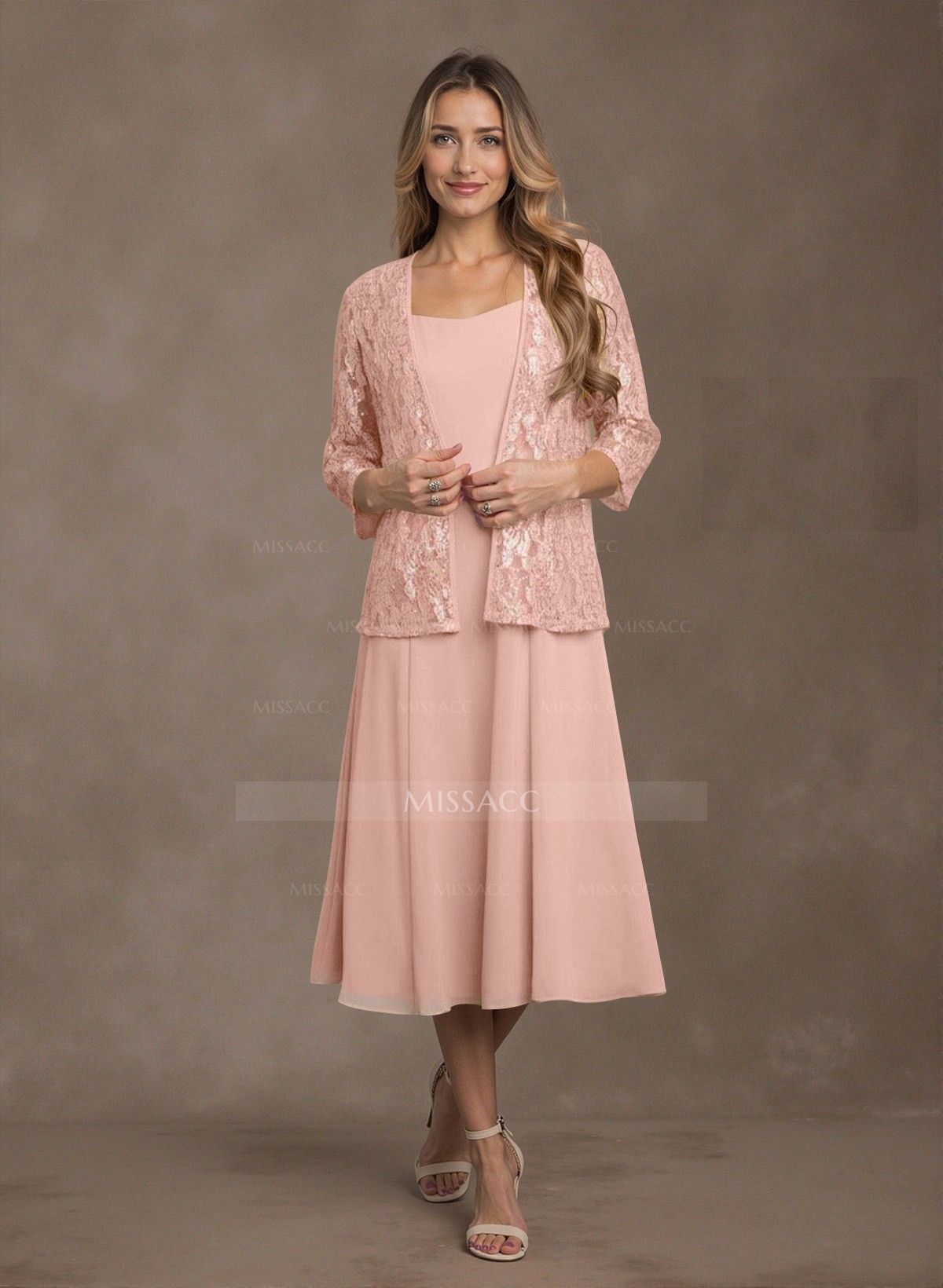 Elegant Lace Square Neckline Chiffon Mother Of The Bride Dresses With Jacket