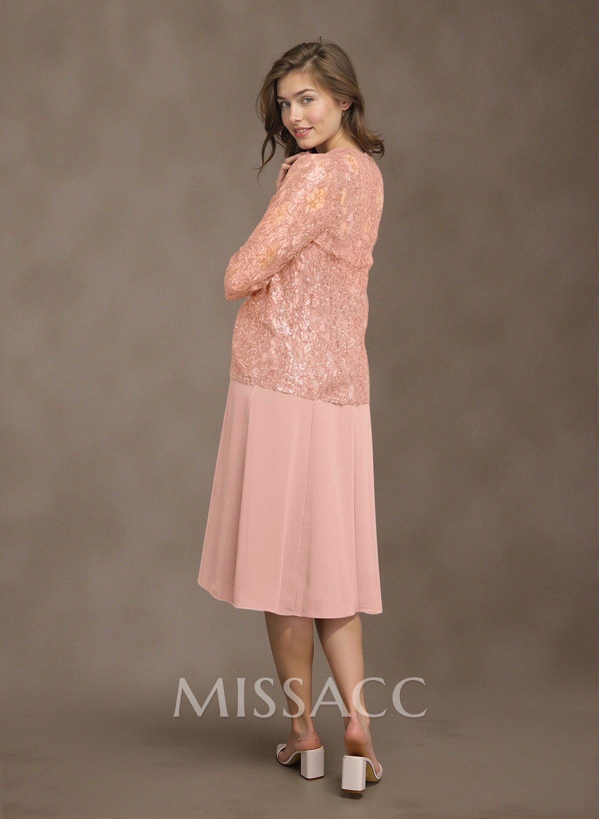 Elegant Lace Square Neckline Chiffon Mother Of The Bride Dresses With Jacket