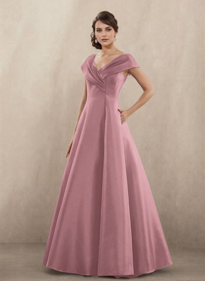 Modest A-Line V-Neck Cap Straps Satin Mother Of The Bride Dresses With Pockets