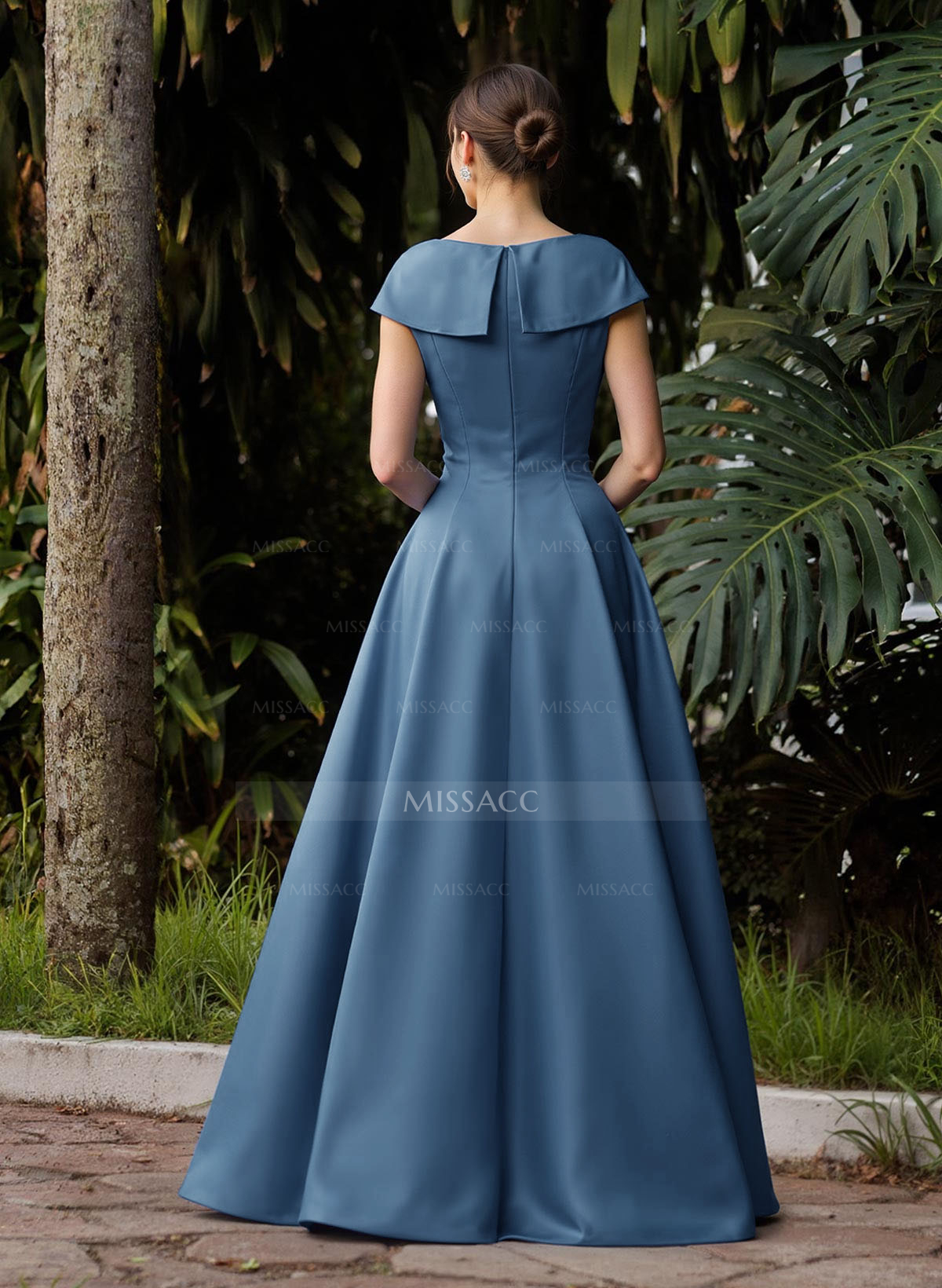Modest A-Line V-Neck Cap Straps Satin Mother Of The Bride Dresses With Pockets