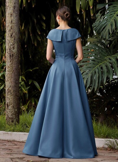 Modest A-Line V-Neck Cap Straps Satin Mother Of The Bride Dresses With Pockets