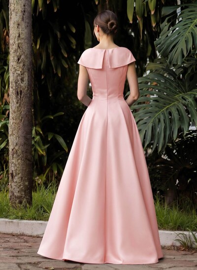 Modest A-Line V-Neck Cap Straps Satin Mother Of The Bride Dresses With Pockets