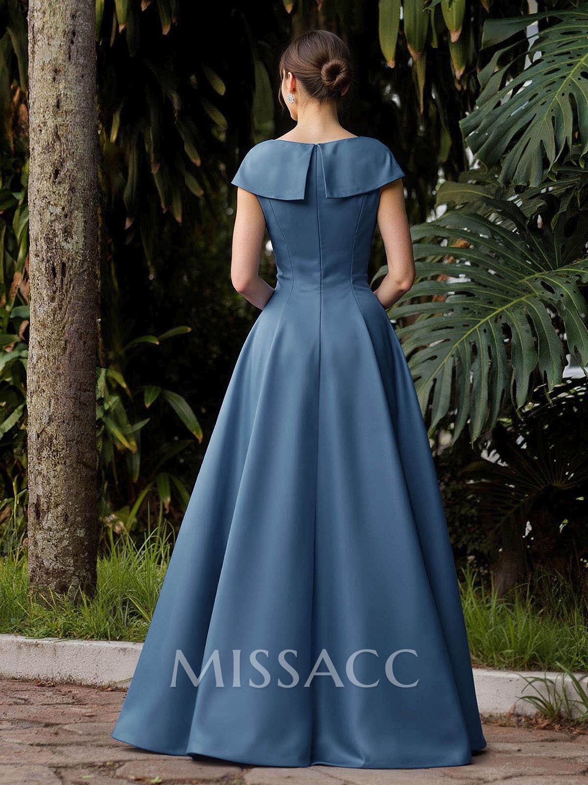 Modest A-Line V-Neck Cap Straps Satin Mother Of The Bride Dresses With Pockets