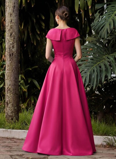 Modest A-Line V-Neck Cap Straps Satin Mother Of The Bride Dresses With Pockets