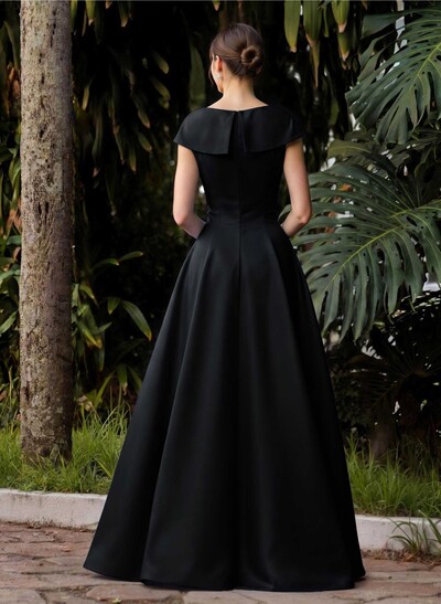 Modest A-Line V-Neck Cap Straps Satin Mother Of The Bride Dresses With Pockets