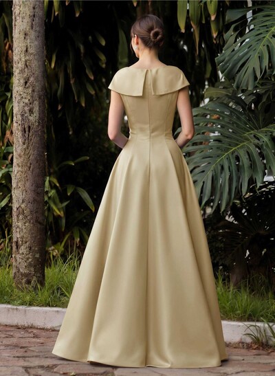 Modest A-Line V-Neck Cap Straps Satin Mother Of The Bride Dresses With Pockets