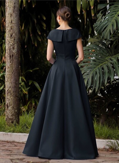 Modest A-Line V-Neck Cap Straps Satin Mother Of The Bride Dresses With Pockets