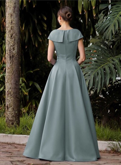 Modest A-Line V-Neck Cap Straps Satin Mother Of The Bride Dresses With Pockets