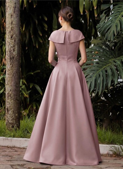 Modest A-Line V-Neck Cap Straps Satin Mother Of The Bride Dresses With Pockets