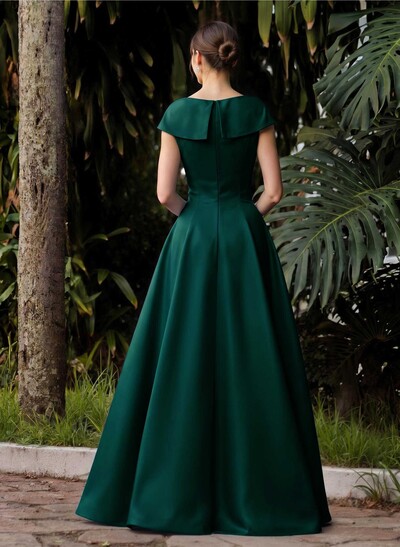 Modest A-Line V-Neck Cap Straps Satin Mother Of The Bride Dresses With Pockets