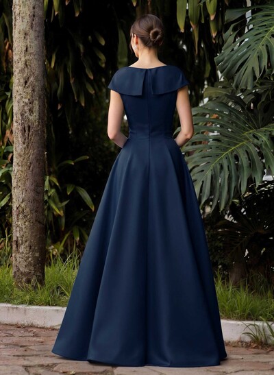 Modest A-Line V-Neck Cap Straps Satin Mother Of The Bride Dresses With Pockets