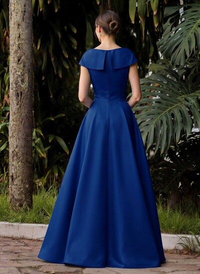 Modest A-Line V-Neck Cap Straps Satin Mother Of The Bride Dresses With Pockets