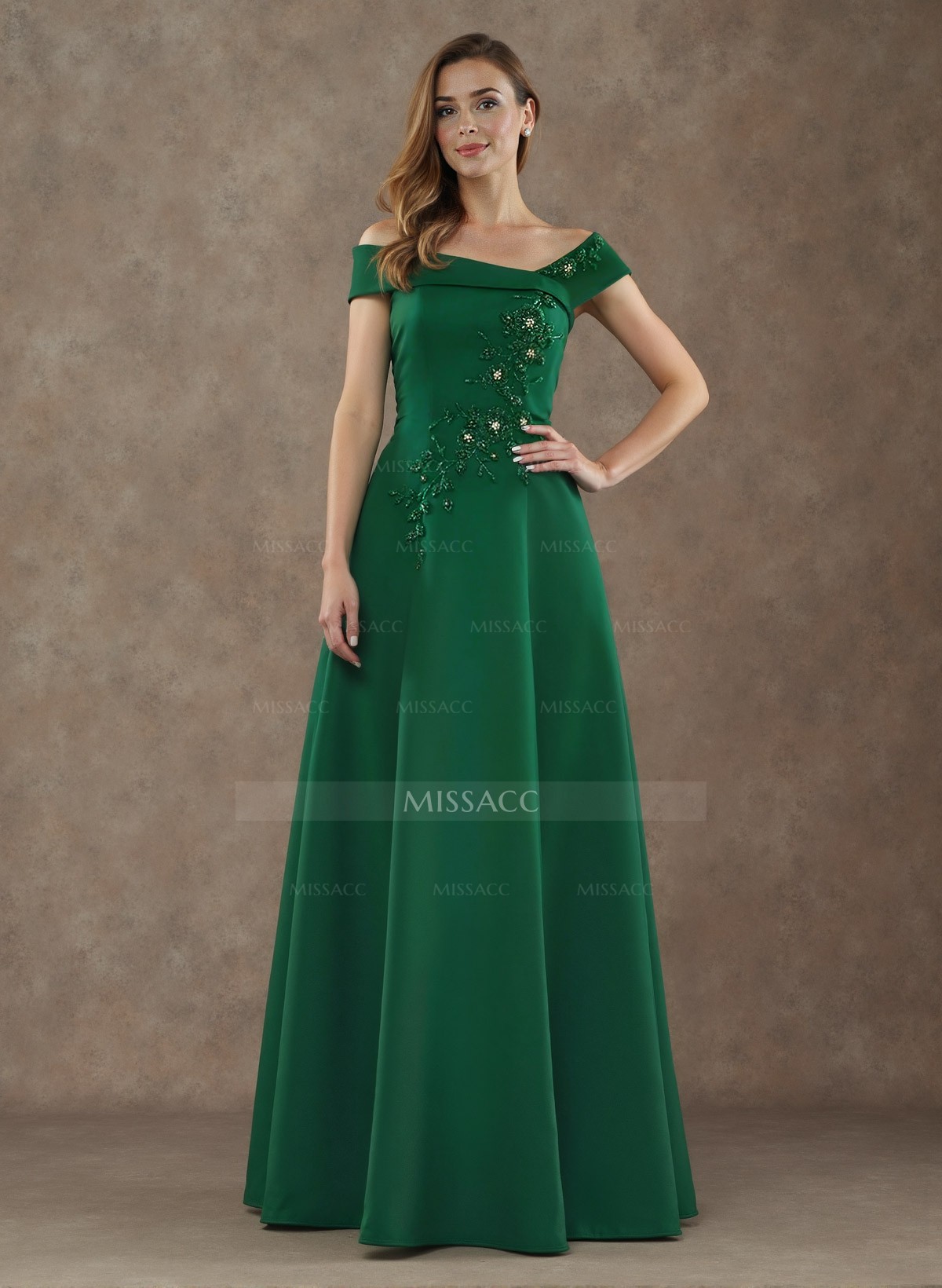 Exquisite Off-The-Shoulder Satin Mother Of The Bride Dresses With Floral Applique