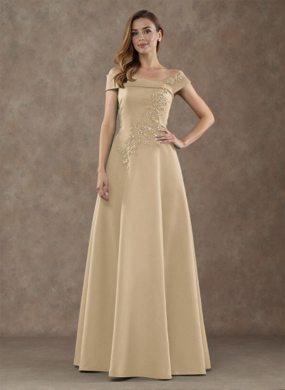 Exquisite Off-The-Shoulder Satin Mother Of The Bride Dresses With Floral Applique