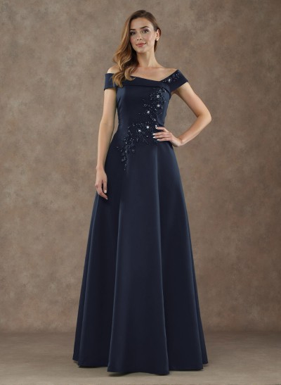 Exquisite Off-The-Shoulder Satin Mother Of The Bride Dresses With Floral Applique