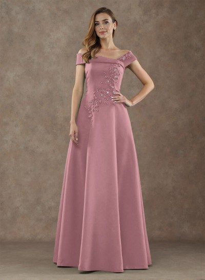 Exquisite Off-The-Shoulder Satin Mother Of The Bride Dresses With Floral Applique