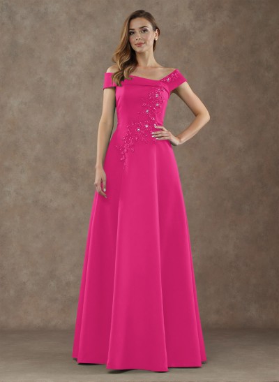 Exquisite Off-The-Shoulder Satin Mother Of The Bride Dresses With Floral Applique