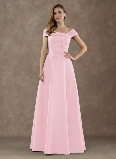 Exquisite Off-The-Shoulder Satin Mother Of The Bride Dresses With Floral Applique