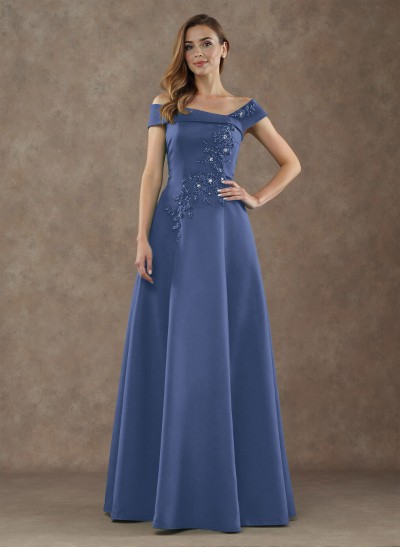 Exquisite Off-The-Shoulder Satin Mother Of The Bride Dresses With Floral Applique