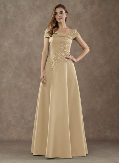 Exquisite Off-The-Shoulder Satin Mother Of The Bride Dresses With Floral Applique