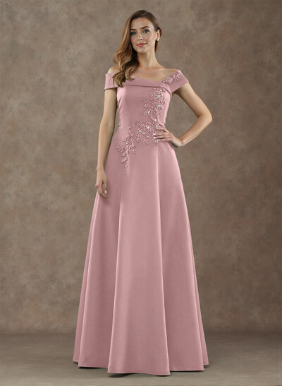 Exquisite Off-The-Shoulder Satin Mother Of The Bride Dresses With Floral Applique