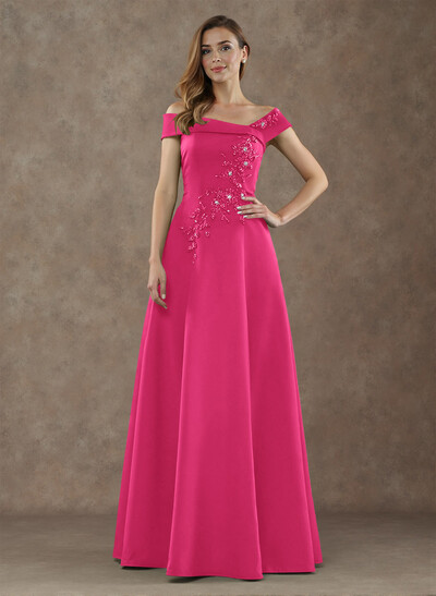 Exquisite Off-The-Shoulder Satin Mother Of The Bride Dresses With Floral Applique