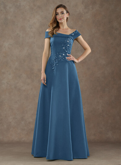 Exquisite Off-The-Shoulder Satin Mother Of The Bride Dresses With Floral Applique