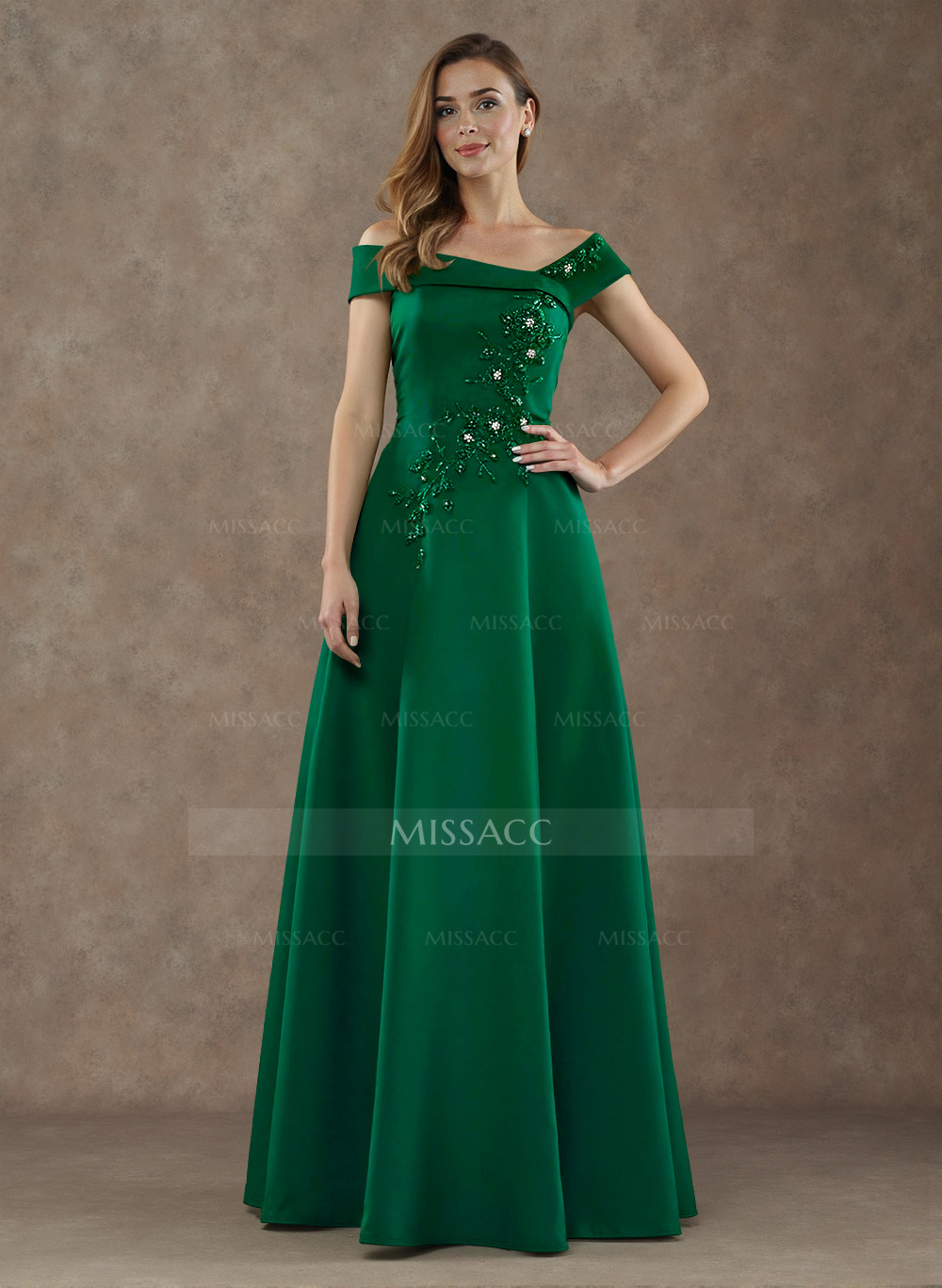 Exquisite Off-The-Shoulder Satin Mother Of The Bride Dresses With Floral Applique
