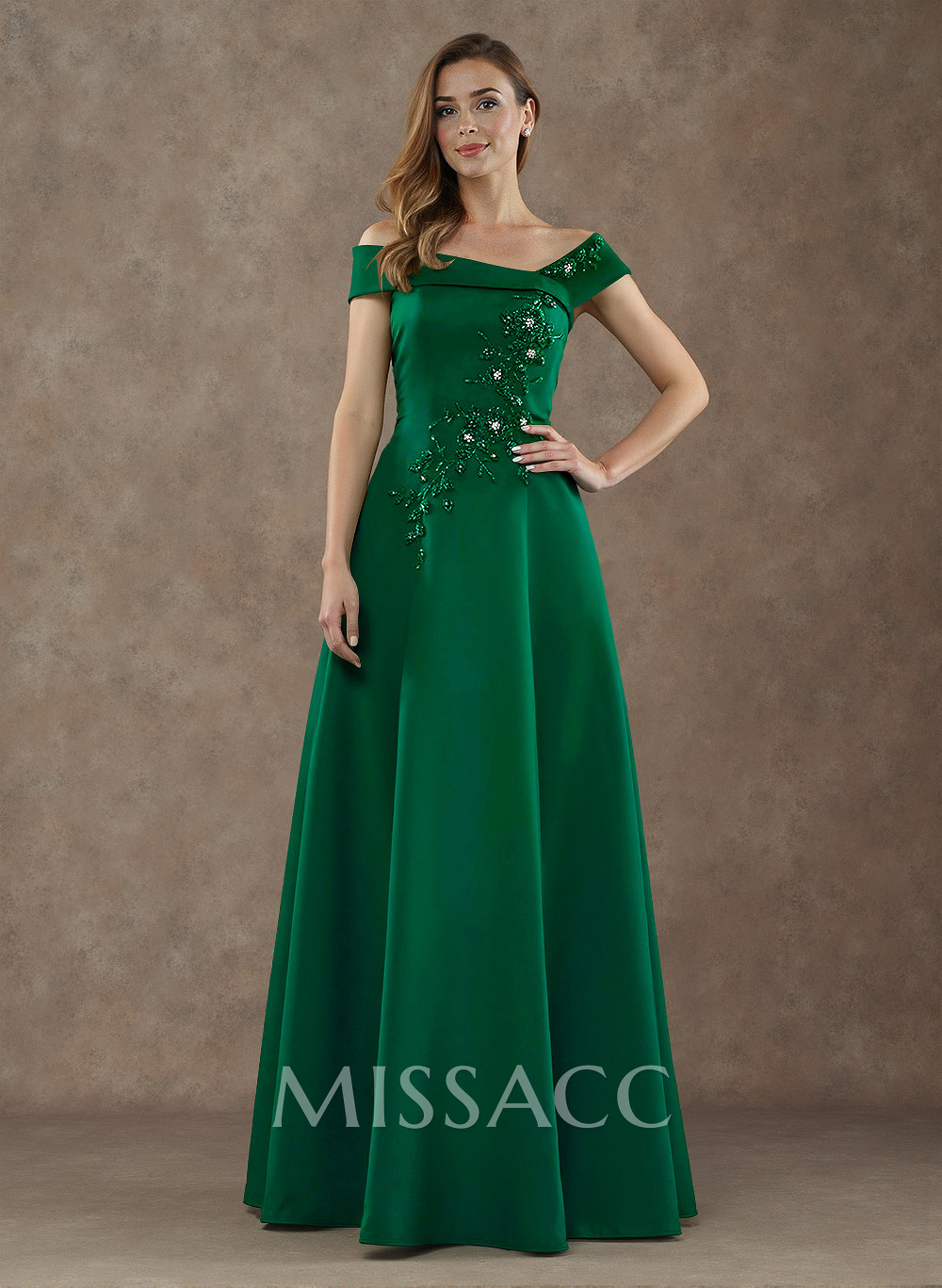 Exquisite Off-The-Shoulder Satin Mother Of The Bride Dresses With Floral Applique