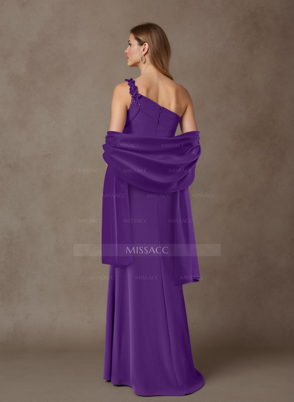 Floral Embroidered One-Shoulder Elastic Satin Mother Of The Bride Dresses With Shawl