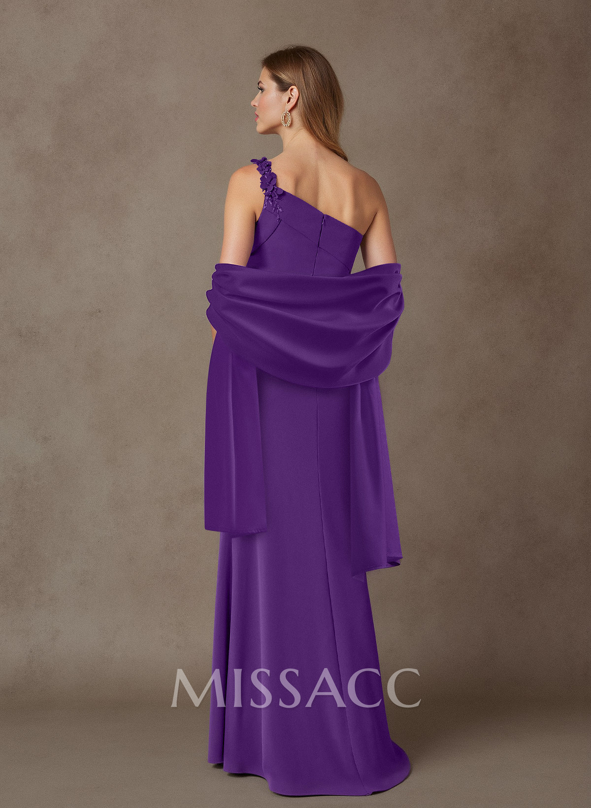 Floral Embroidered One-Shoulder Elastic Satin Mother Of The Bride Dresses With Shawl Floral Embroidered One-Shoulder Elastic Satin Mother Of The Bride Dresses With Shawl
