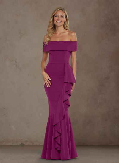 Modest Off-The-Shoulder Cascading Ruffles Elastic Satin Mother Of The Bride Dresses