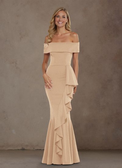 Modest Off-The-Shoulder Cascading Ruffles Elastic Satin Mother Of The Bride Dresses