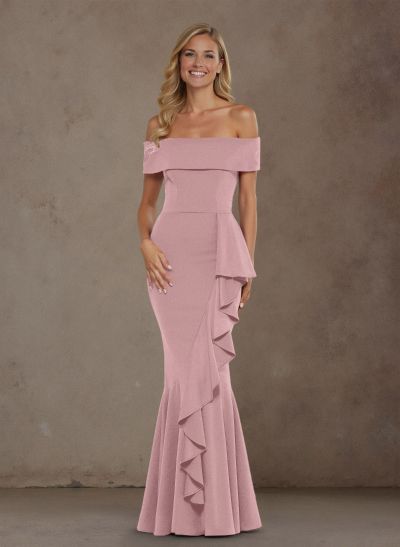 Modest Off-The-Shoulder Cascading Ruffles Elastic Satin Mother Of The Bride Dresses