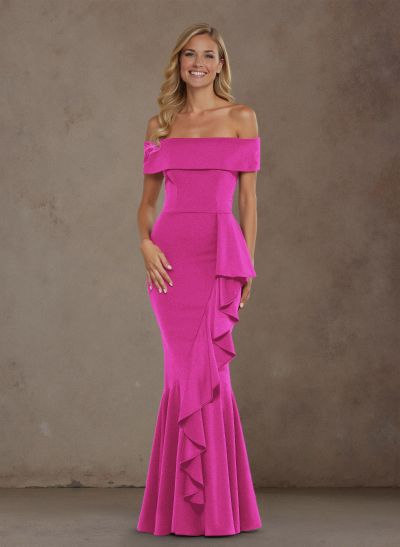 Modest Off-The-Shoulder Cascading Ruffles Elastic Satin Mother Of The Bride Dresses