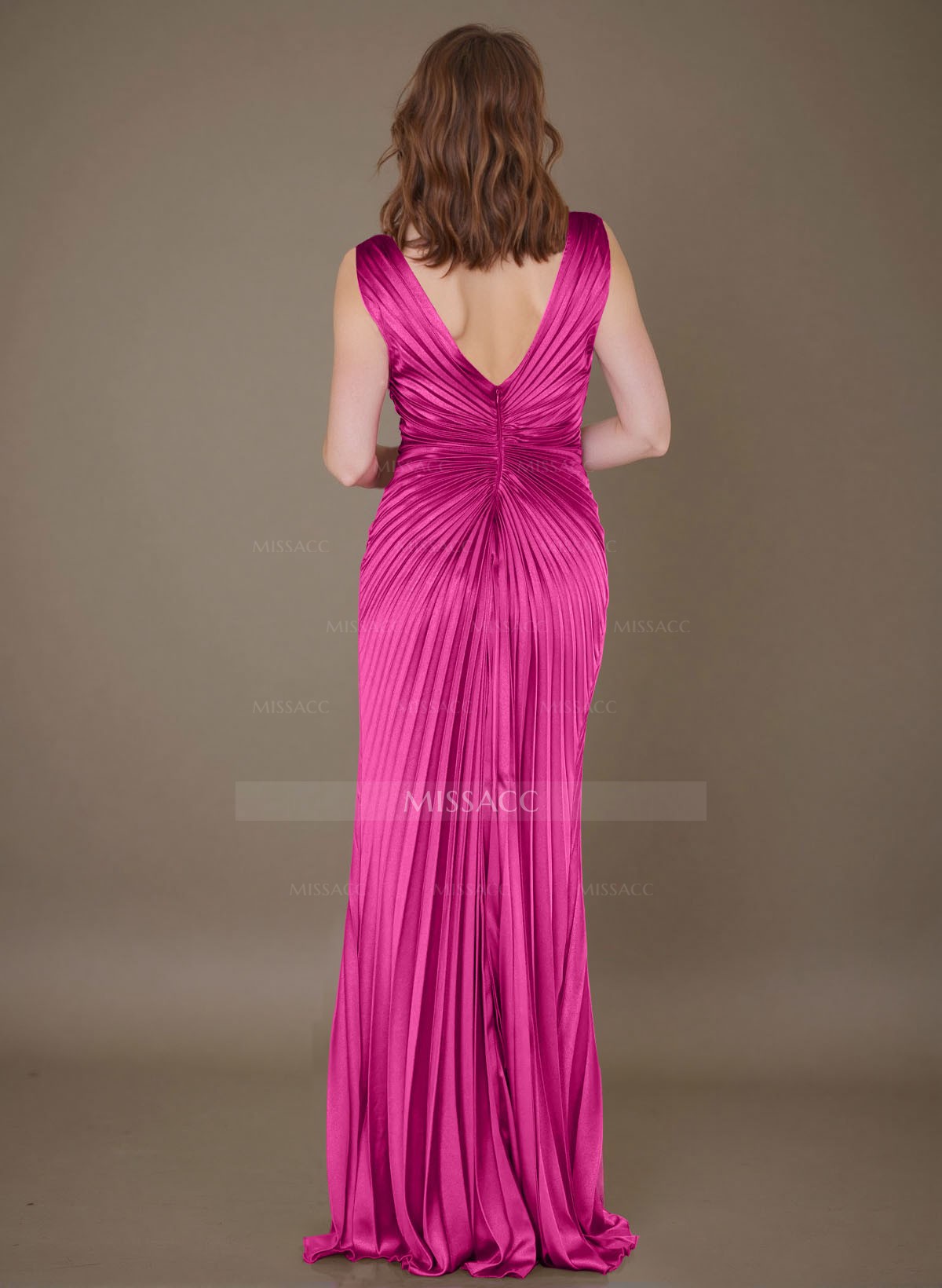 Elegant Plated V-Neck Mother Of The Bride Dresses With Split Front/Rhinestone