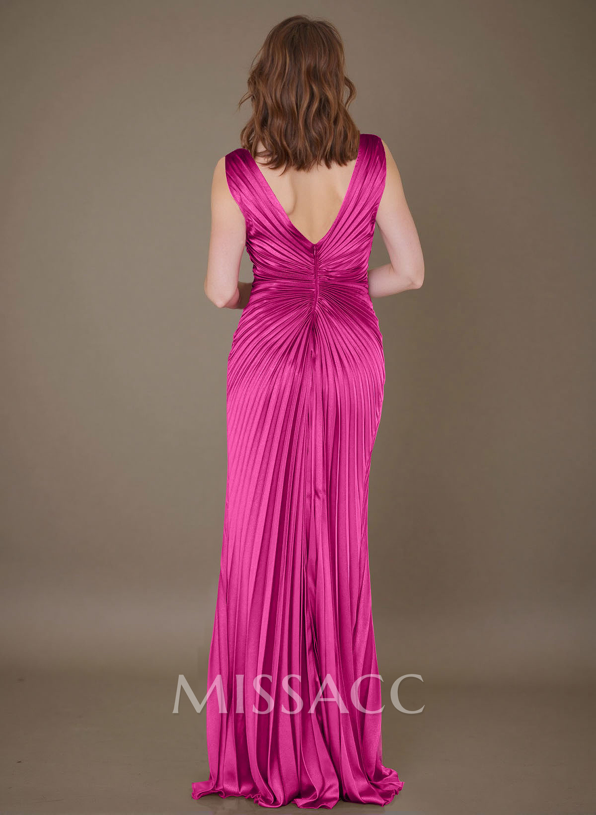 Elegant Plated V-Neck Mother Of The Bride Dresses With Split Front/Rhinestone