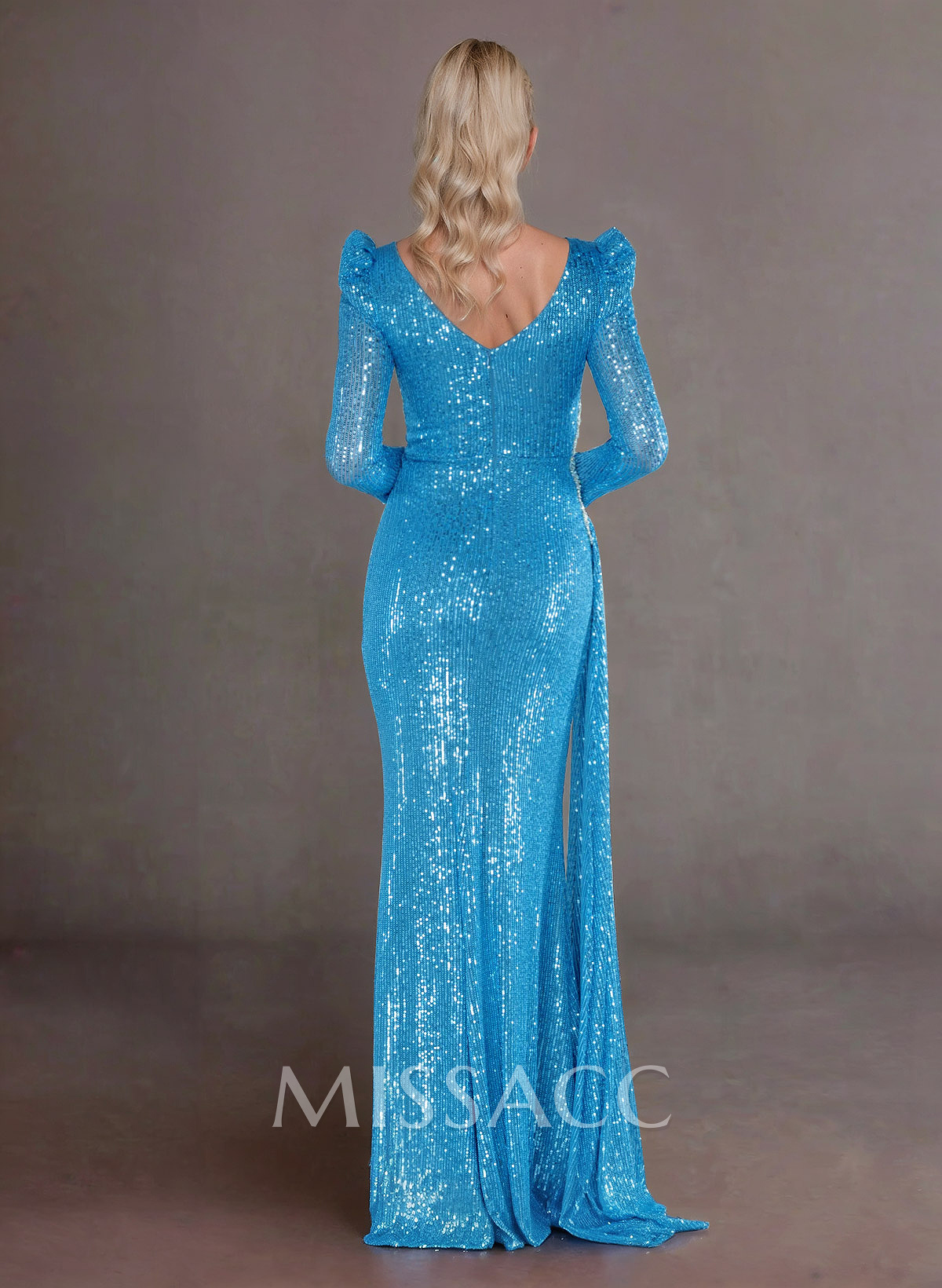 Sparkly V-Neck Long Sleeves Sequined Mother Of The Bride Dresses With High Split