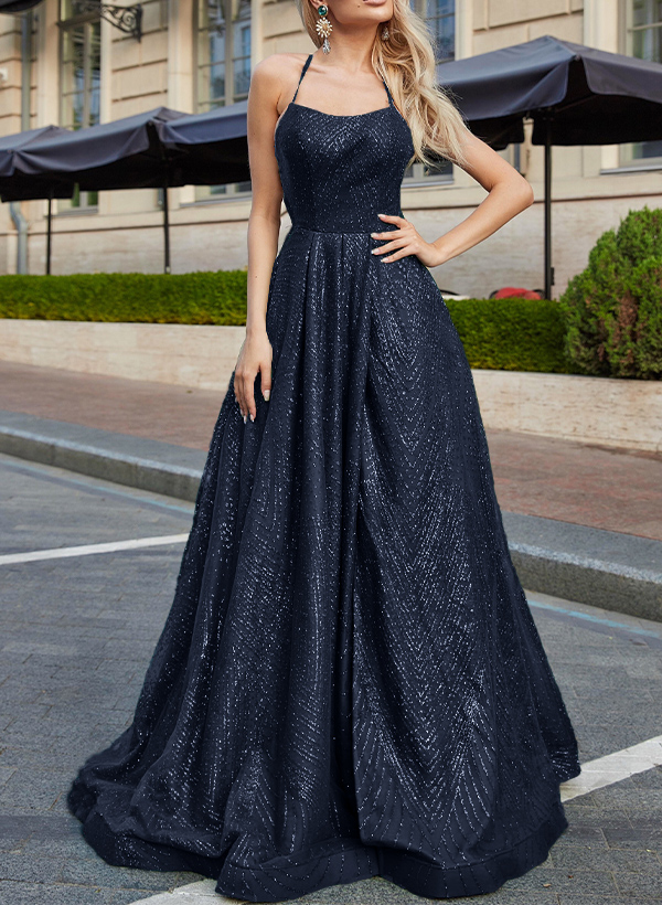 A-Line Scoop Neck Sleeveless Matte Satin Prom Dresses With High Split