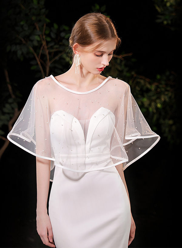 Lace Edge Artificial Pearl Simple Bride Wedding Shawl