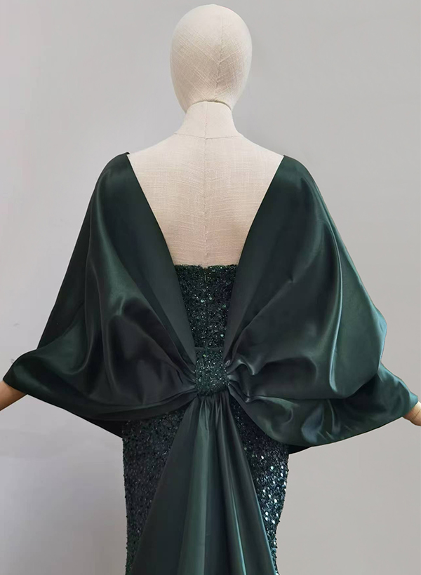 Open Front Special Occasion Satin Shawl With Bow Shape