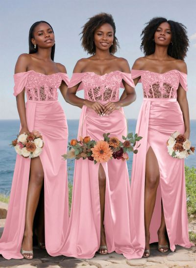 Unique Illusion Corset Off-The-Shoulder Floor-Length Bridesmaid Dresses