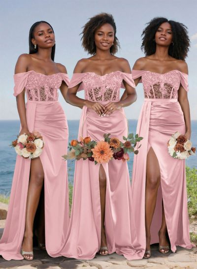 Unique Illusion Corset Off-The-Shoulder Floor-Length Bridesmaid Dresses