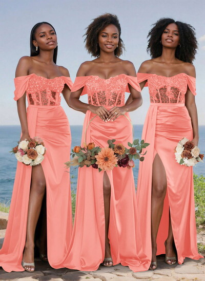 Unique Illusion Corset Off-The-Shoulder Floor-Length Bridesmaid Dresses