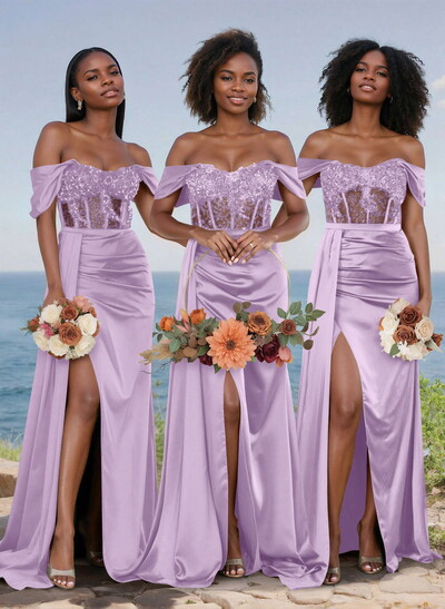 Unique Illusion Corset Off-The-Shoulder Floor-Length Bridesmaid Dresses