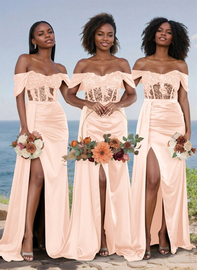 Unique Illusion Corset Off-The-Shoulder Floor-Length Bridesmaid Dresses