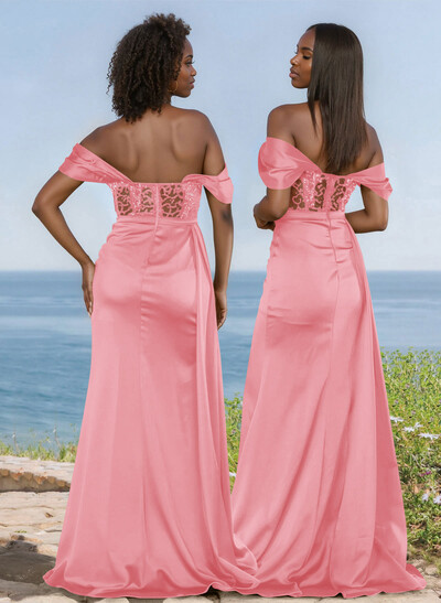 Unique Illusion Corset Off-The-Shoulder Floor-Length Bridesmaid Dresses