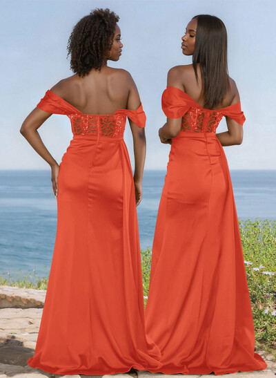 Unique Illusion Corset Off-The-Shoulder Floor-Length Bridesmaid Dresses
