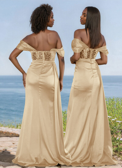 Unique Illusion Corset Off-The-Shoulder Floor-Length Bridesmaid Dresses
